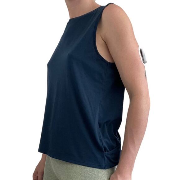 Athleta Soft Open Cutout Wrap Back Blue Tank Top - Picture 2 of 7